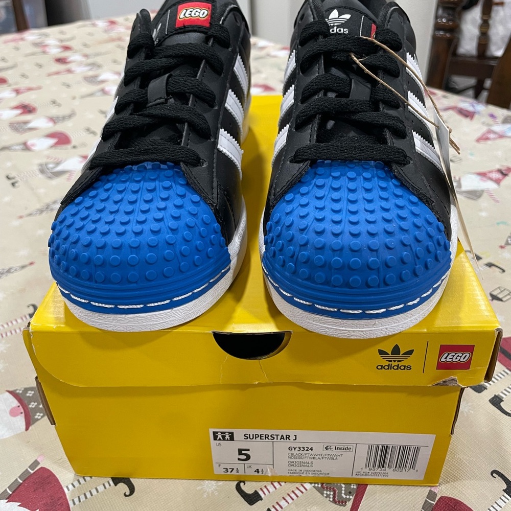 Adidas Kids Superstar J Black and Blue LEGO Sneakers